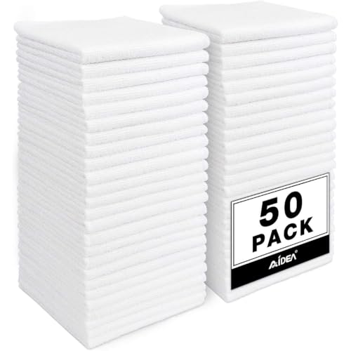 AIDEA Microfiber Cleaning Cloth White 50PK, Cleaning Rags, Microfiber Towels for Cars, Kitchen Towels Dusting Cloth, Wash Cloths, Dish Rags White, 11.5"x 11.5" - color: White
