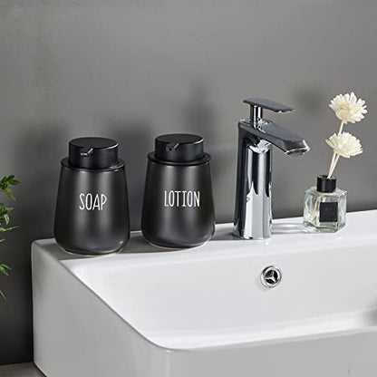 12Oz Hand Soap Dispenser Set - 2 Pack Ceramic Lotion Soap Dispenser Set with Easy-to-Press Black Pump, Refillable Mordern Liquid Dish Soap Dispensers for Bathroom & Kitchen (Black, Liquid Pump) - color: Black Liquid Dispenser