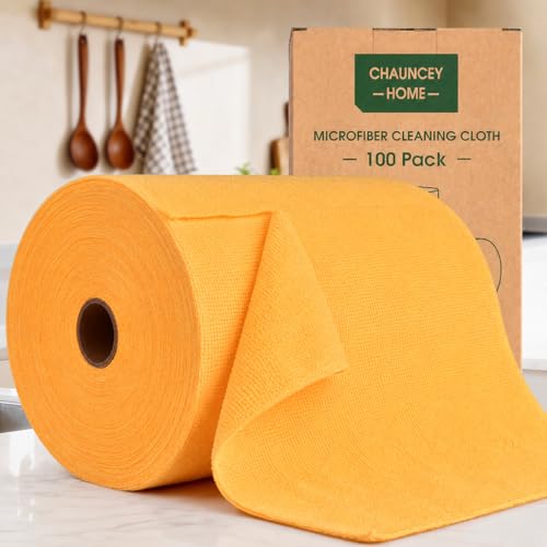 Microfiber Cleaning Cloth Roll–100 Pack, Tear Away Microfiber Towels, Reusable, Washable, Scratch-Free, Kitchen Towels for Car, Home, Kitchen, Glass, Dishes(Tangerine Yellow) - color: Tangerine Yellow