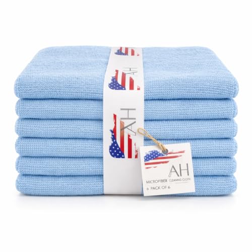 Ameri-Homes Microfiber Cleaning Cloths 12 x 12 Inches, 400 GSM Ultra Soft, Lint-Free & Scratch-Free, Highly Absorbent Towels for Car, Kitchen, Glass & Home Cleaning, Pack of 6 (Blue) - color: Blue