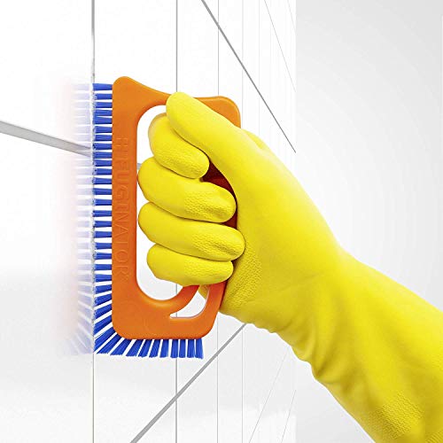 Fuginator Scrub Brush for Tile & Grout: Stiff Nylon Bristle Scrubbing Brush & Handle Connector - Bathtub / Shower Scrubber for Floor Joints & Seams - Cleaning Brushes & Supplies for Bathroom & Kitchen