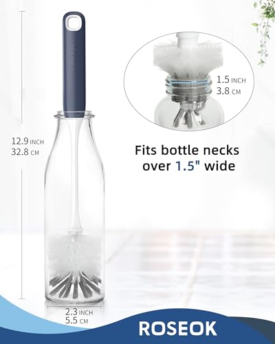 ROSEOK Bottle Brush, Water Bottle Brush, Flexible Bottle Brush, Cup Cleaner | For Cleaning Glass, Sports Bottle, Coffee Mug, Cup Cleaner, Navy Blue, 2 Pack - color: Navy Blue