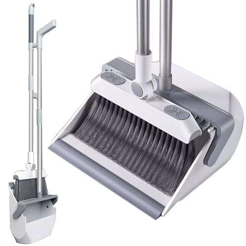 NIBHZ Broom with Dustpan Combo Set Standing Dust Pan and Broom Set for Office Home Kitchen Lobby Floor Cleaning, Lightweight Aluminum Alloy