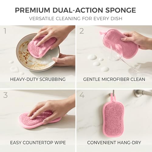 Dual Sided Kitchen Sponges and Scrubbers 10-Pack, Microfiber Non-Scratch Scouring Pads for Dishes, Pots, Pans, Stainless Steel, Glass Cooktops & Countertops
