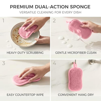 Dual Sided Kitchen Sponges and Scrubbers 10-Pack, Microfiber Non-Scratch Scouring Pads for Dishes, Pots, Pans, Stainless Steel, Glass Cooktops & Countertops