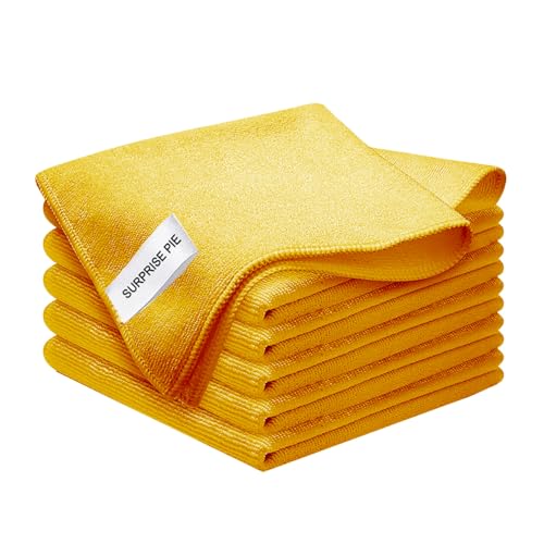 Microfiber Cloth 6Pack Cleaning Rags Absorbant Lint Free Cloth for House, Kitchen, Car, Glass, Stainless Steel, Window, Boat Cleaner-12''x 12''-Orange - color: Orange
