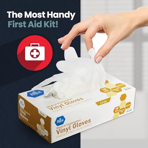 MED PRIDE Disposable Medical Grade Vinyl Exam Gloves, Latex & Powder Free, Ultra-Strong, for Healthcare & Food Handling (Large (Pack of 100) 100 Clear) - size: Large (Pack of 100)