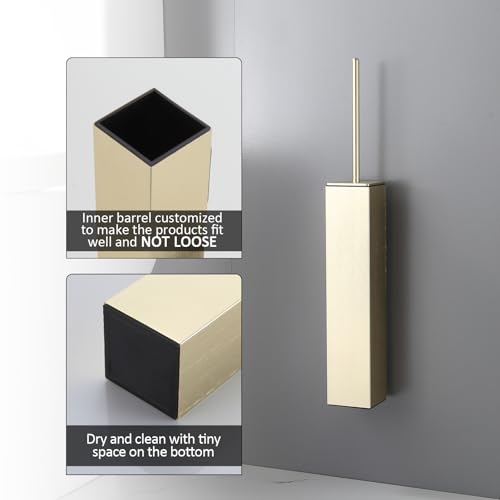 BGL Toilet Brush and Holder Set Brushed Gold Wall Mounted for Bathroom Square Design - color: Brushed Gold-wall Mount