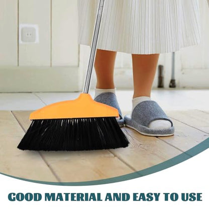 Wide Angle Soft Bristle Broom with Long Handle Commercial Cleaning Floor Broom for Home and Office Orange Non-Stick Hair Sweep for Indoor and Outdoor Use
