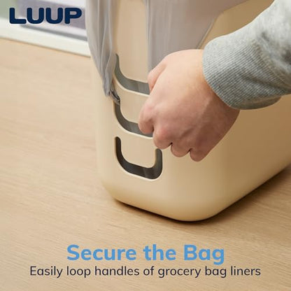 STORi Luup Bathroom Wastebasket, Secure Grocery Bags, Plastic Garbage Container for Vanity, Laundry Room, Kitchen, Office, 2.5 Gallon, Beige, Made in USA - color: Beige