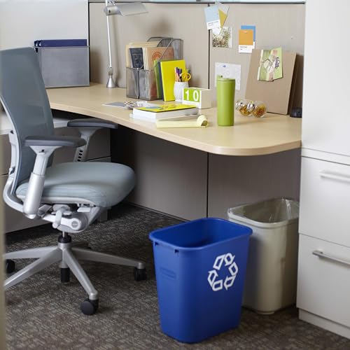 Rubbermaid Commercial Products Deskside Recycling Can, 7-Gallon/28-Quart, Blue Recycling Symbol, Plastic, for Bedroom/Bathroom/Office/Under Desk/Sink - color: Blue, size: 7 Gallons