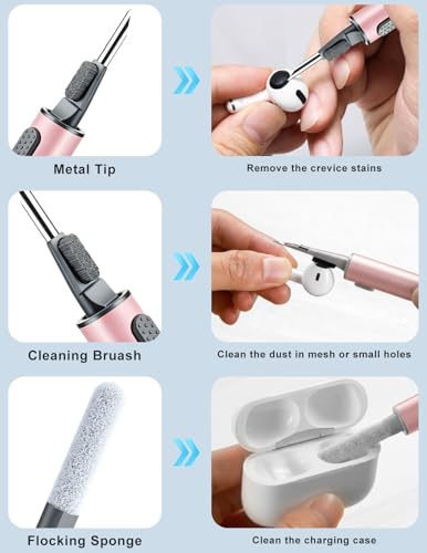 Cleaner Kit for Airpods, 2Pack Earbuds Cleaning kit for Airpods Pro 4 3 2 1, Multi-Function Cleaning Pen with Soft Brush Flocking Sponge for Bluetooth Earbuds, iPhone 17,16,Laptop, Camera (Pure white) - color: Pure white