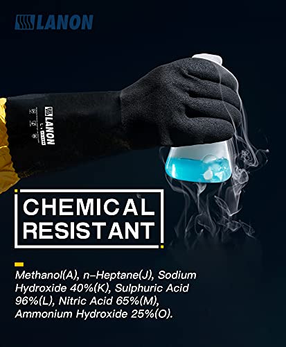 LANON Nitrile Chemical Resistant Gloves, Reusable Heavy-Duty Rubber Gloves with MicroFoam Textured Palm, Acid, Alkali and Oil Protection, Black, XXL - size: 2X-Large (Pack of 1)