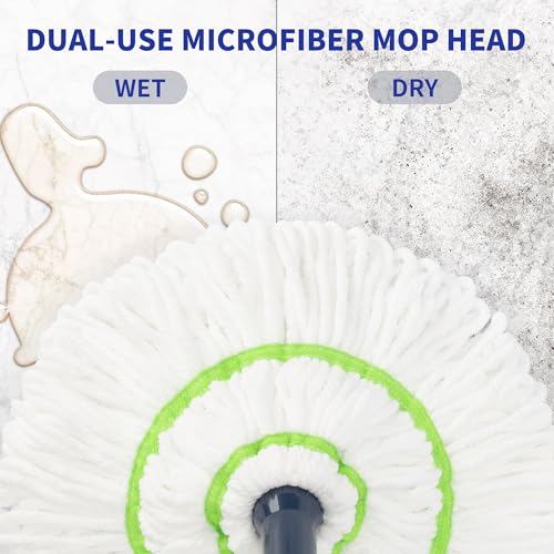 BOOMJOY Twist Mop with Self-Wringing System for Floor Cleaning, Scouring Pad for Stubborn Stains, 53" Long Handle – Ideal for Kitchen, Bathroom & Home Use – Perfect for Pet Owners
