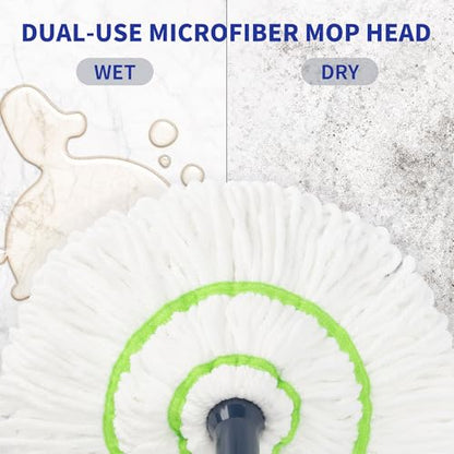 BOOMJOY Twist Mop with Self-Wringing System for Floor Cleaning, Scouring Pad for Stubborn Stains, 53" Long Handle – Ideal for Kitchen, Bathroom & Home Use – Perfect for Pet Owners