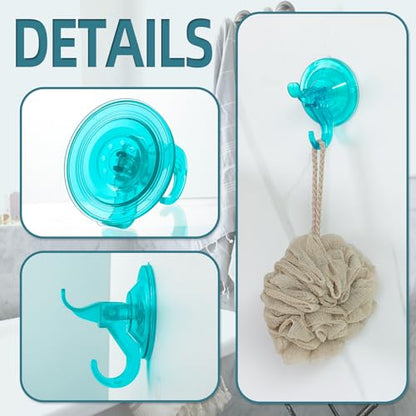 Antimbee 3 Pack Suction Cup Hooks, Clear Shower Suction Hanger, Removable Reusable Bathroom Suction Hooks for Window, Tile Wall, Glass Door-Up to 11 lbs on Smooth Surface (Transparent Cyan) - color: Transparent Cyan Blue