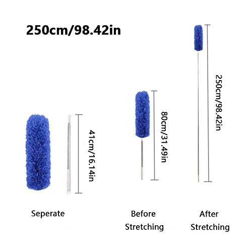 Ceiling Fan Feather Duster with Extension Pole, Cobweb & Corner Brush for Cleaning, Long Handle Aluminum Telescoping Pole, Washable, Blue, 130cm - size: 130cm/51.18"