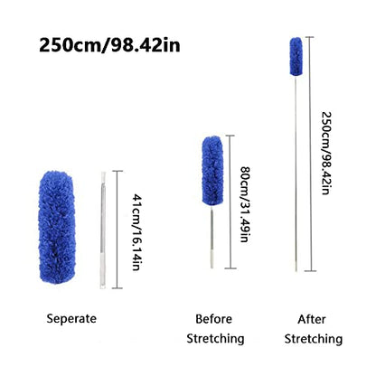 2pcs Ceiling Fan Feather Duster with Extension Pole, Cobweb & Corner Brush for Cleaning, Long Handle Aluminum Telescoping Pole, Washable, Blue, 130cm&250cm - size: 51.18"&98.42"