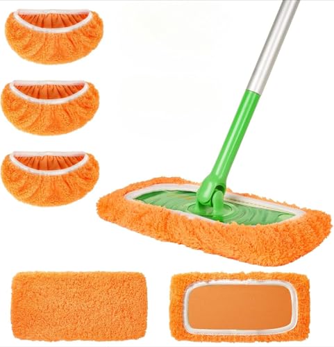 Microfiber Mop Pads - 3 Pack Reusable Washable Refills for Wet & Dry Floor Cleaning - Fits Most Standard Mops - Orange Household Cleaning Pads - color: Orange