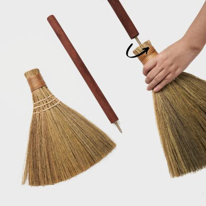 Natural Whisk Sweeping Hand Handle Broom - Vietnam Handmade Straw Soft Broom Design for Home, Kitchen, Grage, Bedroom 12.2" Width, 28.35" Length - style: Brown