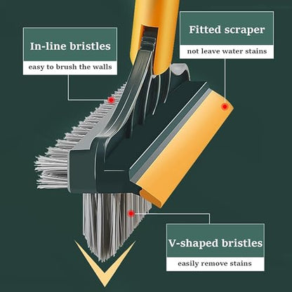 2-in-1 Bathroom Cleaning Brush with Wiper - Long Handle 180° Rotate Toilet Brush, Tiles Cleaning, Floor Scrub for Kitchen and Bathroom Accessories (Yellow, 2 in 1)