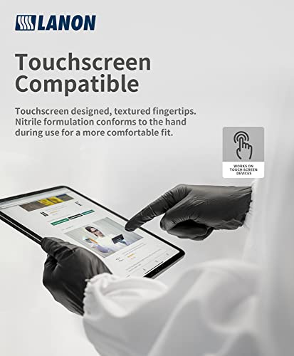 LANON 6-mil Black Nitrile Disposable Gloves, Food-Safe, Powder-Free, Heavy-Duty, Textured Fingertips, Latex-Free, Large - size: Large (Pack of 100)