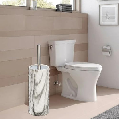 J&V TEXTILES Ceramic Toilet Brush, Toilet Bowl Brush with Extra Long Handle Durable Bristles Toilet Scrubber and Covered Holder for Toilet Brush Set for Bathroom Cleaning (Chrome/Marble) - color: Chrome/Marble