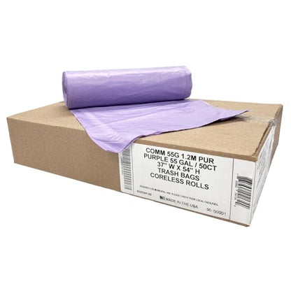 Ultrasac Heavy Duty 55 Gallon Purple Trash Bags - (Value 50 Pack) - 1.5 MIL equivalent Industrial Strength Plastic 37" x 54" for 50-55 Gal Cans -Fits Toter, Rubbermaid Brute, Carlislie Bronco etc. - color: Purple, style: 50-55 Gal, 1.5 Mil Equiv, 50 Count