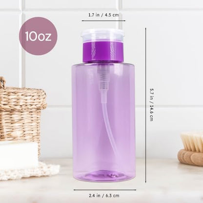 10oz Purple Push Down Pump Dispenser Empty Refillerble Bottle with Flip Top Cap - for Nail Polish, Travel, Cosmetics Packaging - color: Purple, size: 10 Ounce - 1 Bottle