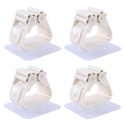 Broom And Mop Holder Clip 4 Pcs Mop Broom Wall Mounted Heavy Duty With Plastic Hooks Hanger No Drilling Mop Gripper For Home Bathroom Kitchen (white) - color: White