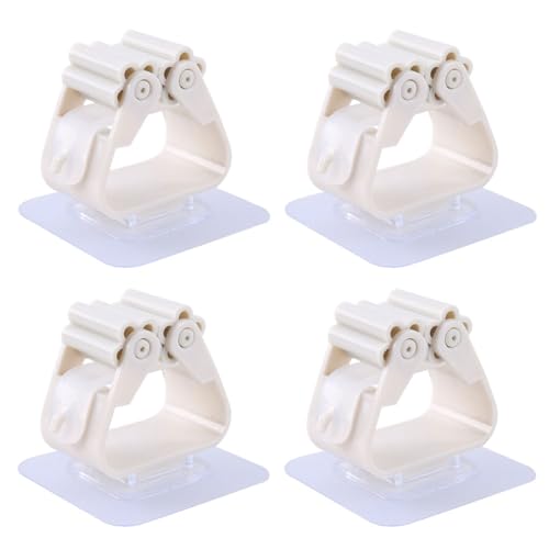 Broom And Mop Holder Clip 4 Pcs Mop Broom Wall Mounted Heavy Duty With Plastic Hooks Hanger No Drilling Mop Gripper For Home Bathroom Kitchen (white) - color: White