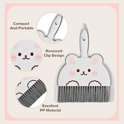 Portable Hand Broom and Dustpan Set, Cute Mini Broom and Dustpan Set with Durable Brush,Lightweight Small Dust Pan and Broom Set for Desktop Cleaning Small Space Cleaning(Rabbit) - size: Rabbit