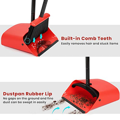 TreeLen Broom and Dustpan Set, 52 inch Broom and Dust Pan Combo for Home - color: Red Broom