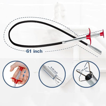 Drain Snake,61 inch Flexible Grabber Claw Pick Up Reacher Tool,Drain Clog Remover - Gutter Cleaning Tools for Home Sink, Bathroom Tub,Drain, Toilet, Tight Spaces - style: 61"
