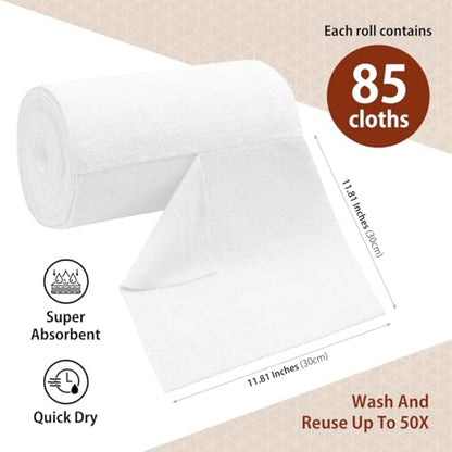 H4N Microfiber Cleaning Cloth Roll, 85 Pack Micro Fiber Wash Cloths for Car, Tear Away Towels, Ultra Absorbent Dish Rags, Non-Abrasive, Reusable and Washable Household Supplies, 11.81" x 11.81", White - color: White