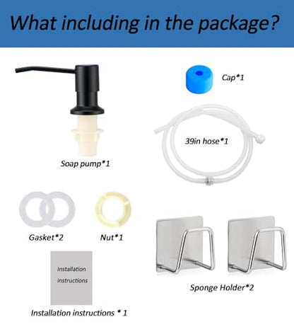 Sink Soap Dispenser Pump with 2 Sponge Holders, Curovtrp Soap Dispenser for Kitchen Sink Stainless Steel Pump Head (Plastic Built in) with 39" Extension Tube kit, No Need to Refill, Black - color: Black, size: Tube