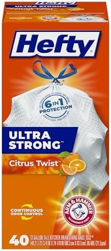 Hefty Ultra Strong Trash Bags 13 Gallon | Tall Kitchen | Drawstring Closure | Odor Control | Citrus Scent | 40 Bags, Pack of 6 - size: 40 Count (Pack of 6), style: Citrus Twist