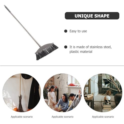 Ciieeo Heavy-Duty Broom, Stainless Steel Broom with Long Handle Floor Sweeping Brooms Wide Angle Outdoor Brooms for Shower Cleaning Patio Kitchen Grout Grey