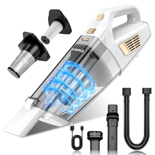 CKIKH Handheld Vacuum Cordless, 15000PA Strong Suction Hand Held Car Vacuum Cleaner Portable with Multi-Nozzles & Washable Filter, Lightweight Rechargeable Vacuum Cleaner for Home, Car, Office, Pets - color: White & Gold