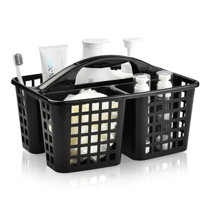 Haundry Plastic Shower Caddy Basket with 3 Compartments, Portable Divided Cleaning Supply Storage Organizer with Handle (Black) - color: A Style-Black