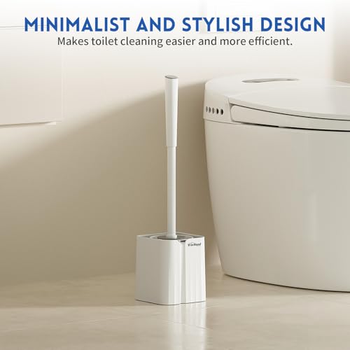 Y-in Hand Toilet Bowl Brush and Holder Set, Compact Toilet Scrubber Brush for RV and Bathroom Cleaning, Durable Classic 360°PP Bristle, Drip-Proof, Wall Mountable.（White） - color: White Classic
