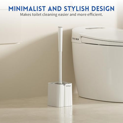 Y-in Hand Toilet Bowl Brush and Holder Set, Compact Toilet Scrubber Brush for RV and Bathroom Cleaning, Durable Classic 360°PP Bristle, Drip-Proof, Wall Mountable.（White） - color: White Classic