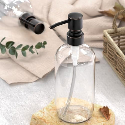 AmazerBath Glass Soap Dispenser, 2-Pack Clear Glass Soap Dispenser with Pump Bronze Rustproof, 17 Oz Bathroom Hand Soap Dispenser Bottle for Liquid Lotion, Kitchen Dish Soap Dispenser - color: Oil-rubbed Bronze