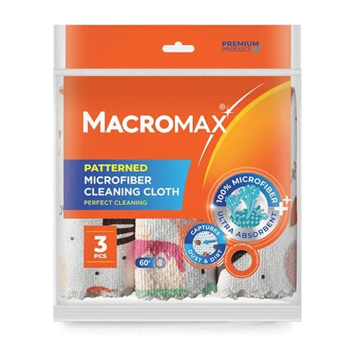 Macro Max Patterned Microfiber Cleaning Cloth – Ultra Absorbent, Lint‑Free Reusable Towels for Dusting & Polishing – Soft Non‑Scratch Cloths for Glass, Wood, Furniture & Counters - 3 Pack