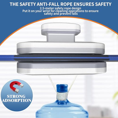 Magnetic Window Cleaner for High Rise Suitable for 3‑10MM Single‑Layer Glass,Double-Sided Window Cleaner Tool with Safety Rope