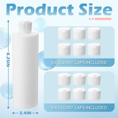 6 Pack 16 oz Plastic Shampoo Bottles with 6 Caps in 2 Styles Squeeze Refillable Lotion Body Wash Storage Empty Bottles for Liquids, Conditioner, Body Soap