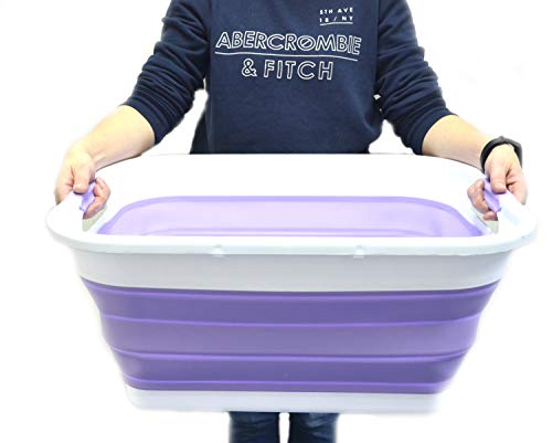 SAMMART 41L (10.8 gallon) Collapsible Plastic Laundry Basket-Foldable Pop Up Storage Container/Organizer-Portable Washing Tub-Space Saving, Water capacity: 32L (8.4 gallon) (Rectangular, Lt. Purple) - color: Lt. Purple