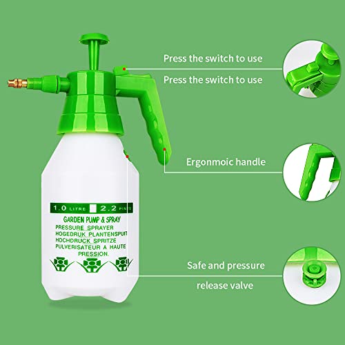 Garden Pump Sprayer,68oz/34oz Hand-held Pressure Sprayer Bottle for Lawn with Safety Value&Adjustable Nozzle, for Watering,Spraying Weeds,Home Cleaning and Car Washing,0.5 Gallon - size: 51oz
