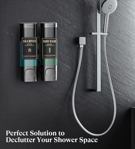 Luxspire Shampoo and Conditioner Dispenser, No Drill Wall Mounted Shower Soap Dispenser 2 Chamber with Waterproof Labels, Easy Refill Soap Dispenser for Bathroom Hotel Kitchen, Gray - color: Gray, size: 2 Chamber