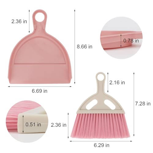 Mini Dustpan and Brush Set Portable Small Broom with Dust Pan Handheld Hangable Whisk Broom and Dust Pan for Home, Kitchen, Table, Office, Car 1 Pcs (Pink) - color: Pink